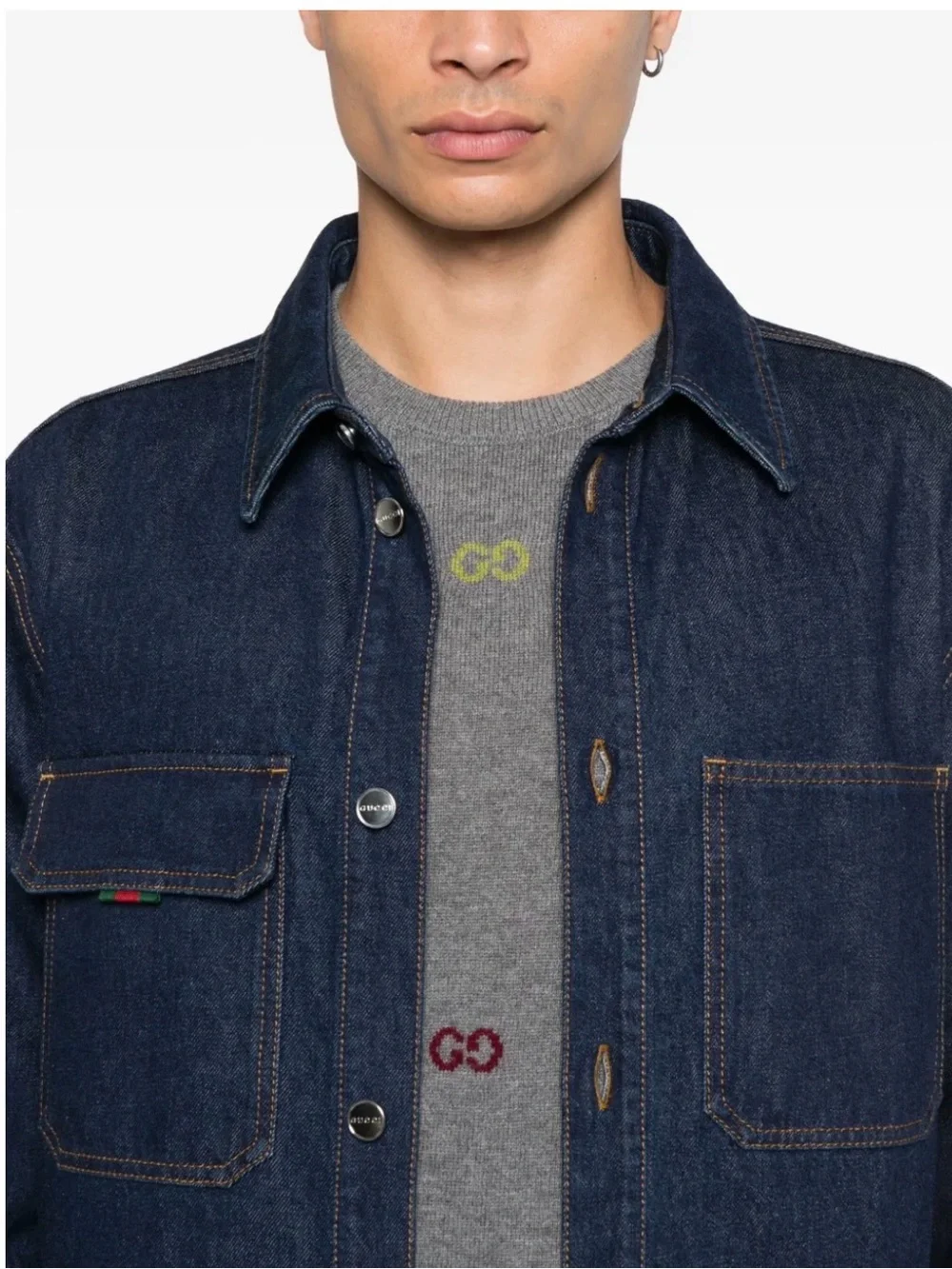 NWT Gucci Dark Indigo Denim Button-Front Shirt Jacket